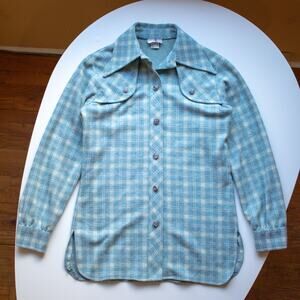 American Scene Blue Western Double Knit Flannel Size Small